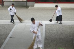 Cleaners sweeping the street