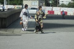 Two women wearing traditional kimonos in Japan